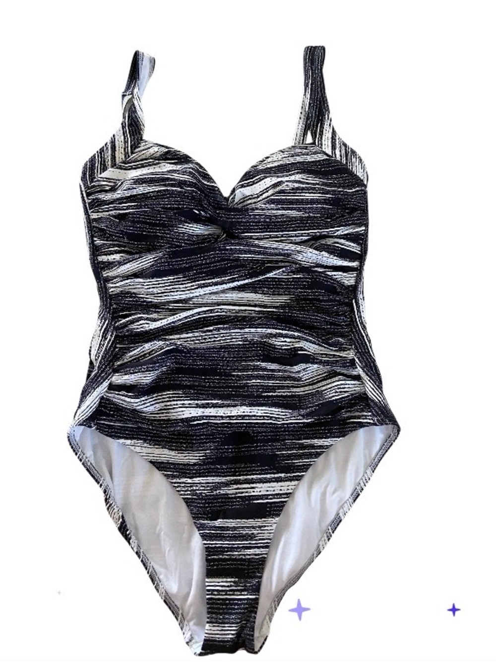 Bip tuck Black & White Stripe One-Piece Swimsuit size 10 missing tag, slimming